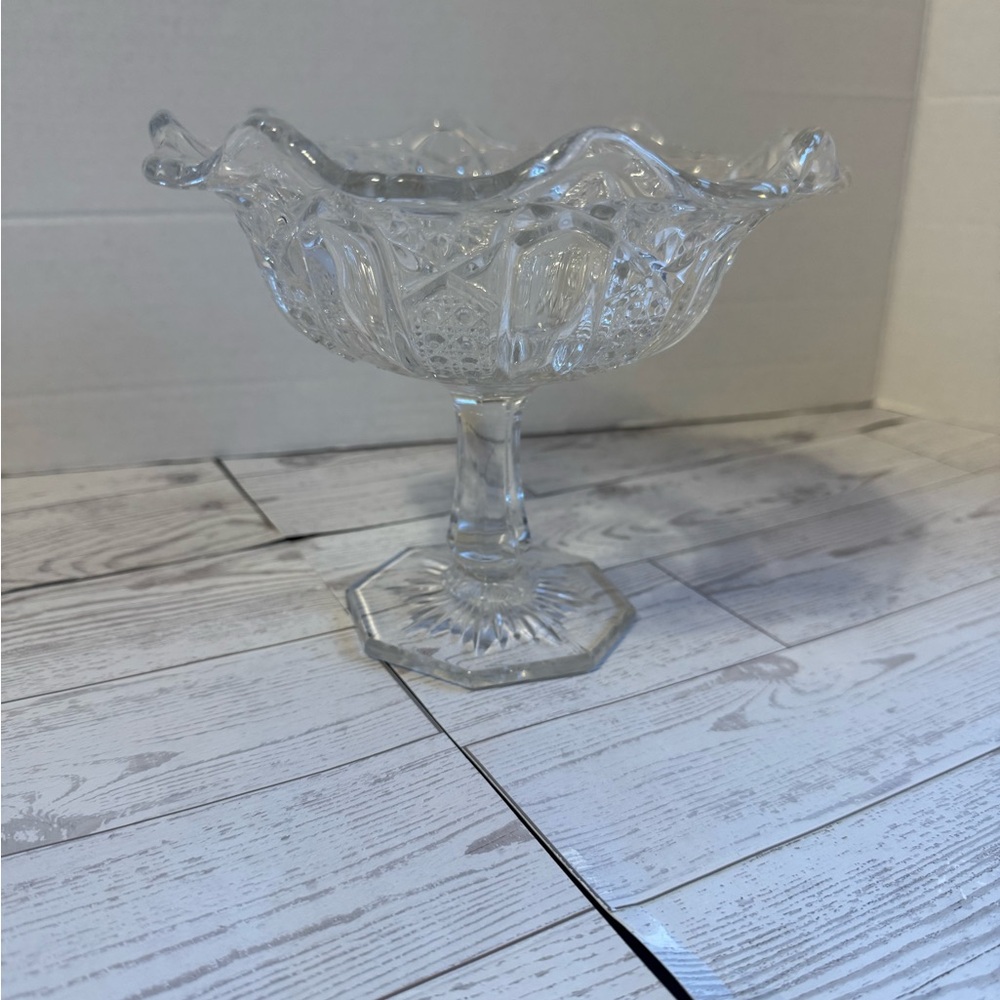 Indiana Glass Clear Pressed Glass Compote with Scalloped Rim